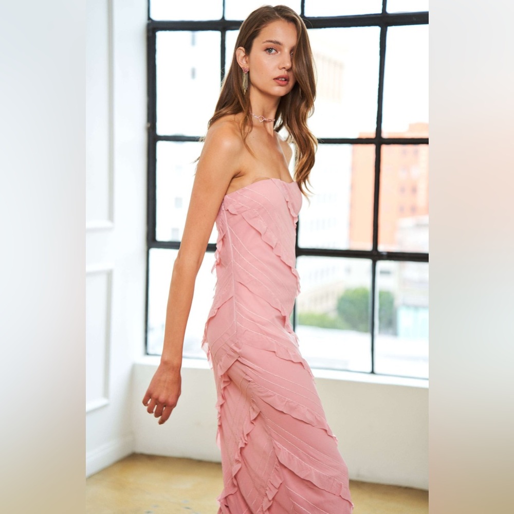 IN THE BEGINNING RUFFLE DETAIL STRAPLESS DRESS 💗NWT💗 - Picture 3 of 5